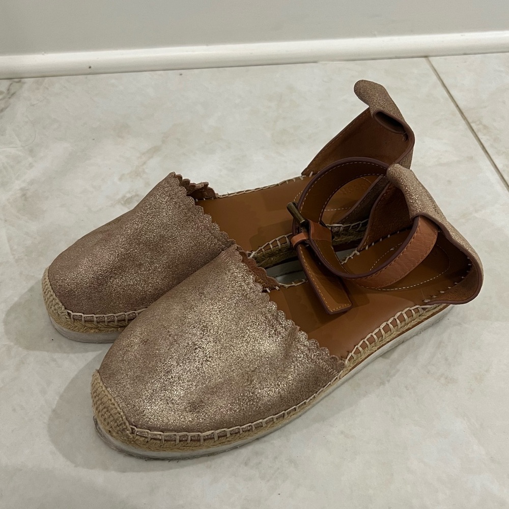 See by Chloe Rose Gold Sparkle Platform Espadrilles Size 38 EU